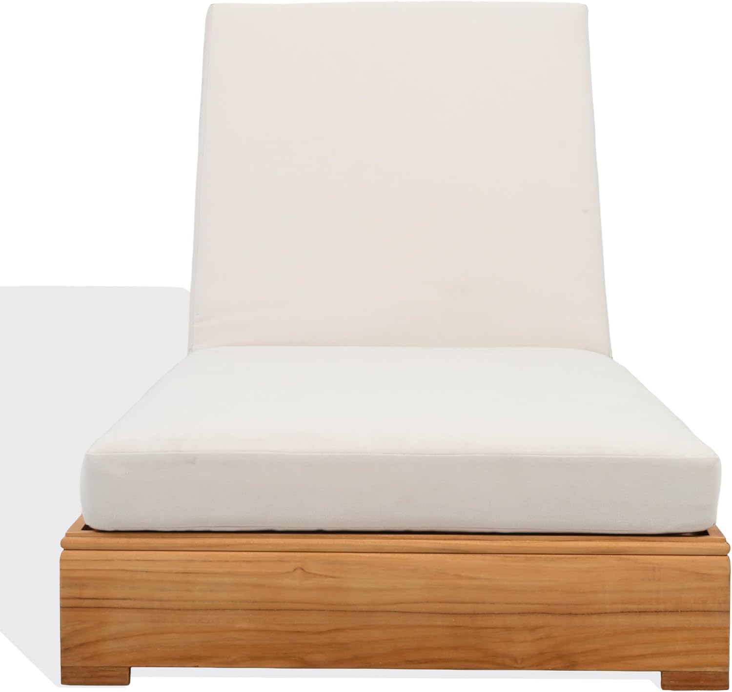 SAFAVIEH Couture Outdoor Patio Furniture Collection - Montford Brazilian Teak Chaise Lounge with Beige Cushions, Adjustable Backrest (CPT1065)
