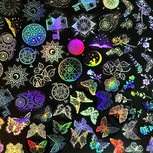 135 Stück Holografische Aufkleber, Transparente Aufkleber für Harz, für Scrapbooking, Heimwerken, Kunsthandwerk, Handyhülle (3 Themen, Magic World, Garden Butterfly und Blossoms) Cover