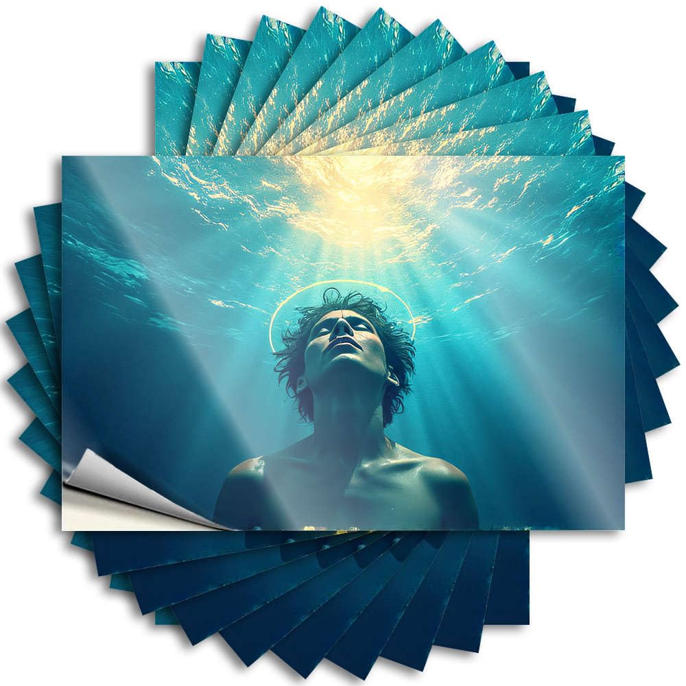 Fzfn Colour Badass, Lettering Sticker Cover Underwater Figure With Radiant Light Above | Gamer Garage Stuff For Guys(6X9cm)