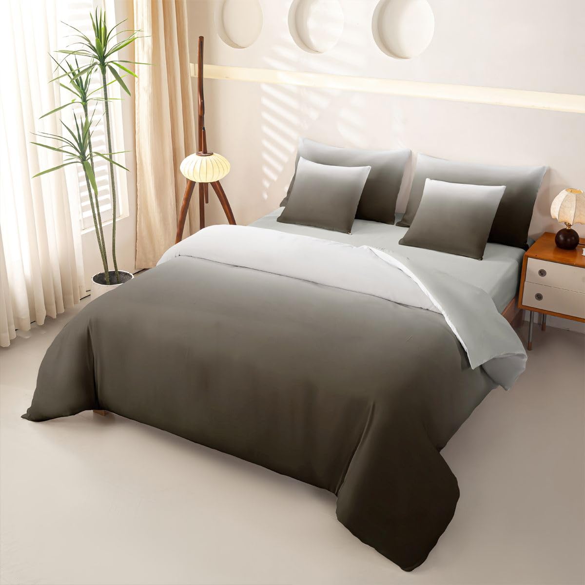 Homewish Set copripiumino king size grigio sfumato 7 pezzi