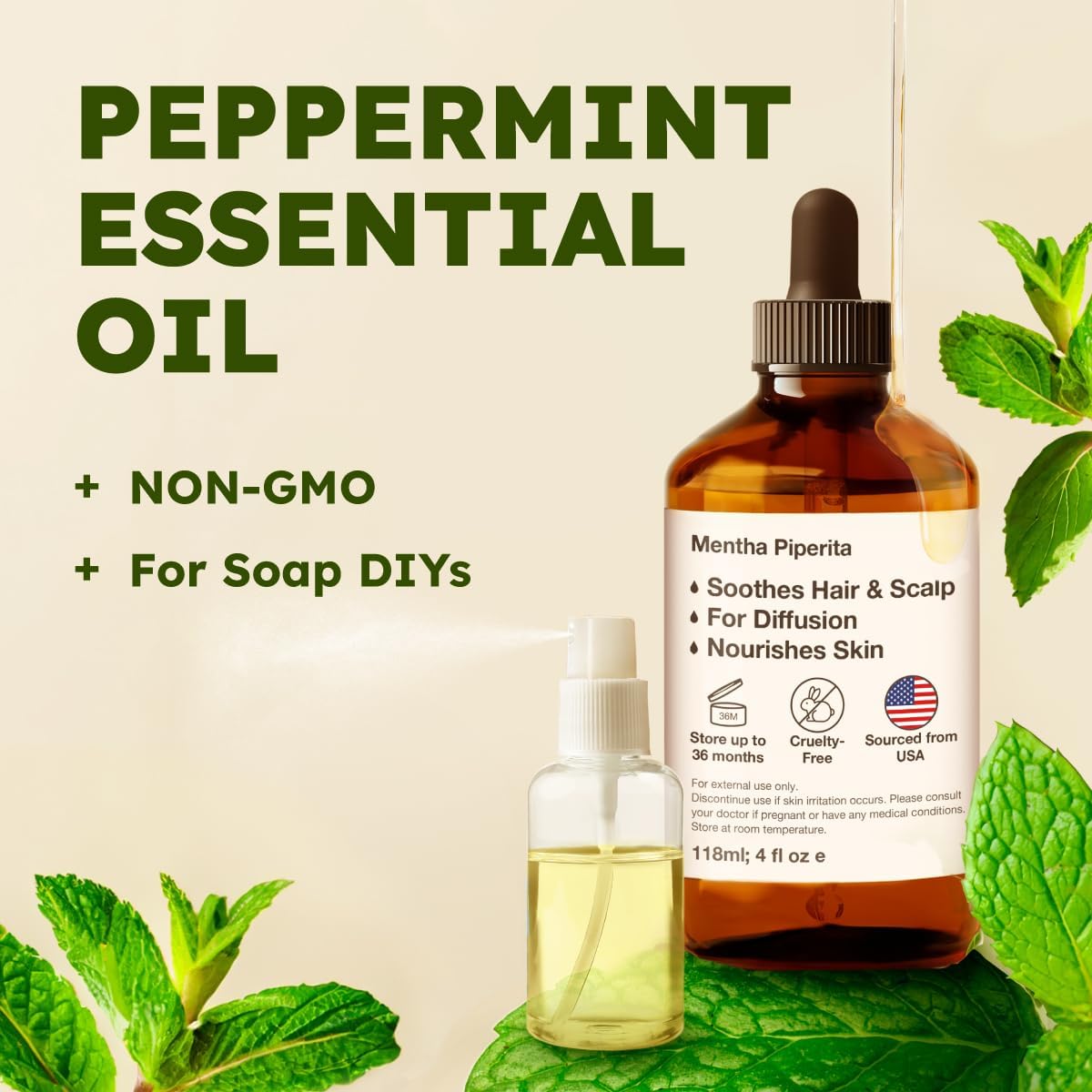Bergamot Essential Oil for Diffuser & Pappermint Oil for Hair Set - Aromatherapy Grade Essential Oils Set - 2x4 fl oz - Kukka
