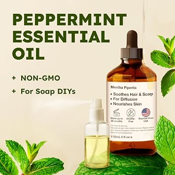 Thyme Oil for Hair & Peppermint Oil for Hair Set - Aromatherapy Grade Essential Oils Set - 2x4 fl oz - Kukka
