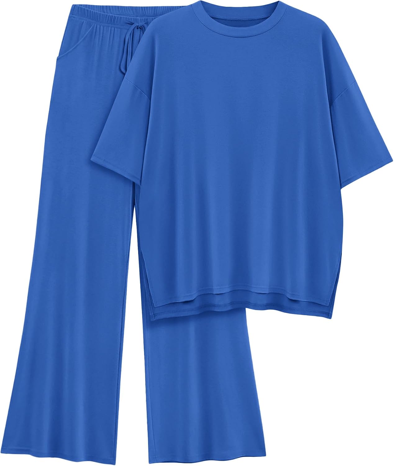 Womens Lounge Set 2026 Summer 2 Piece Outfits Oversized Short Sleeve Tops & Wide Leg Pant Matching Sets Clothing