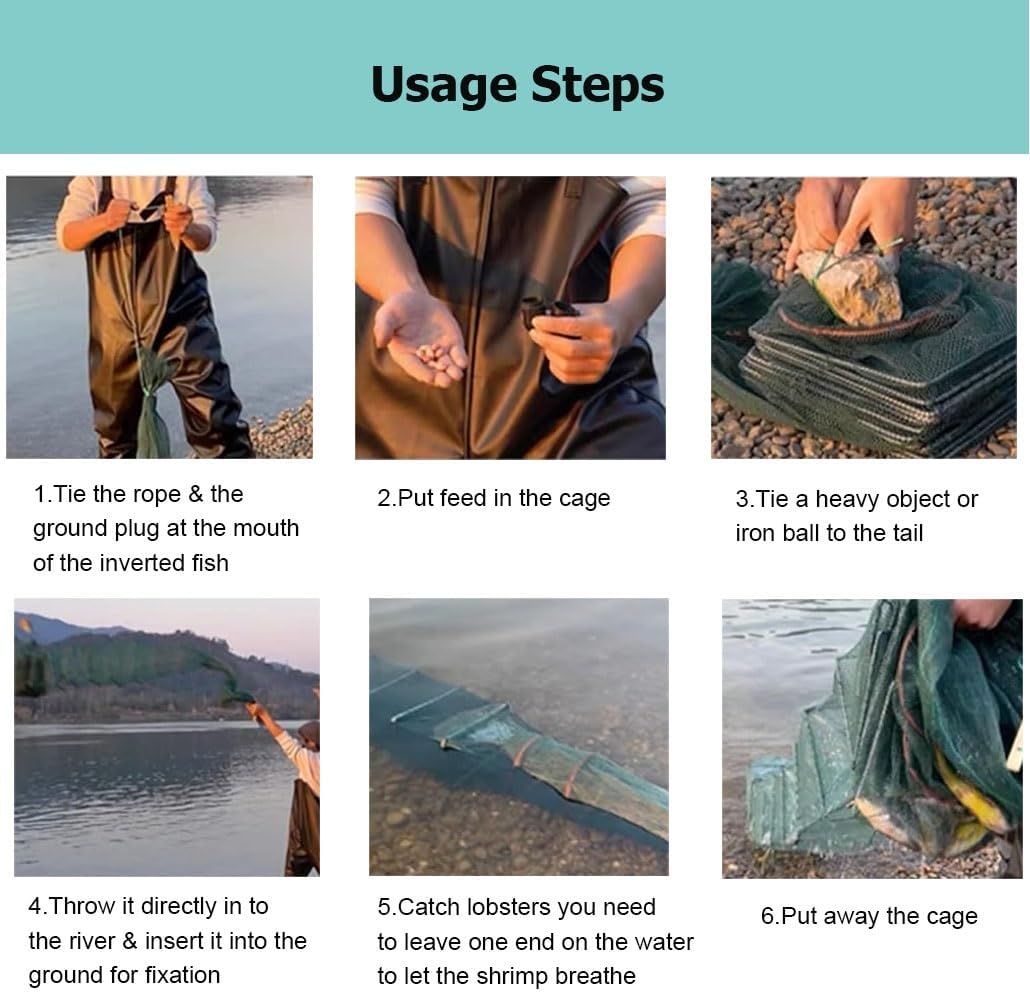 7.9-52.5' Long Collapsible Shrimp and Crab Bait Trap, Saltwater Fishing Cast Net, Automatically Trap Catch More Fish Easily