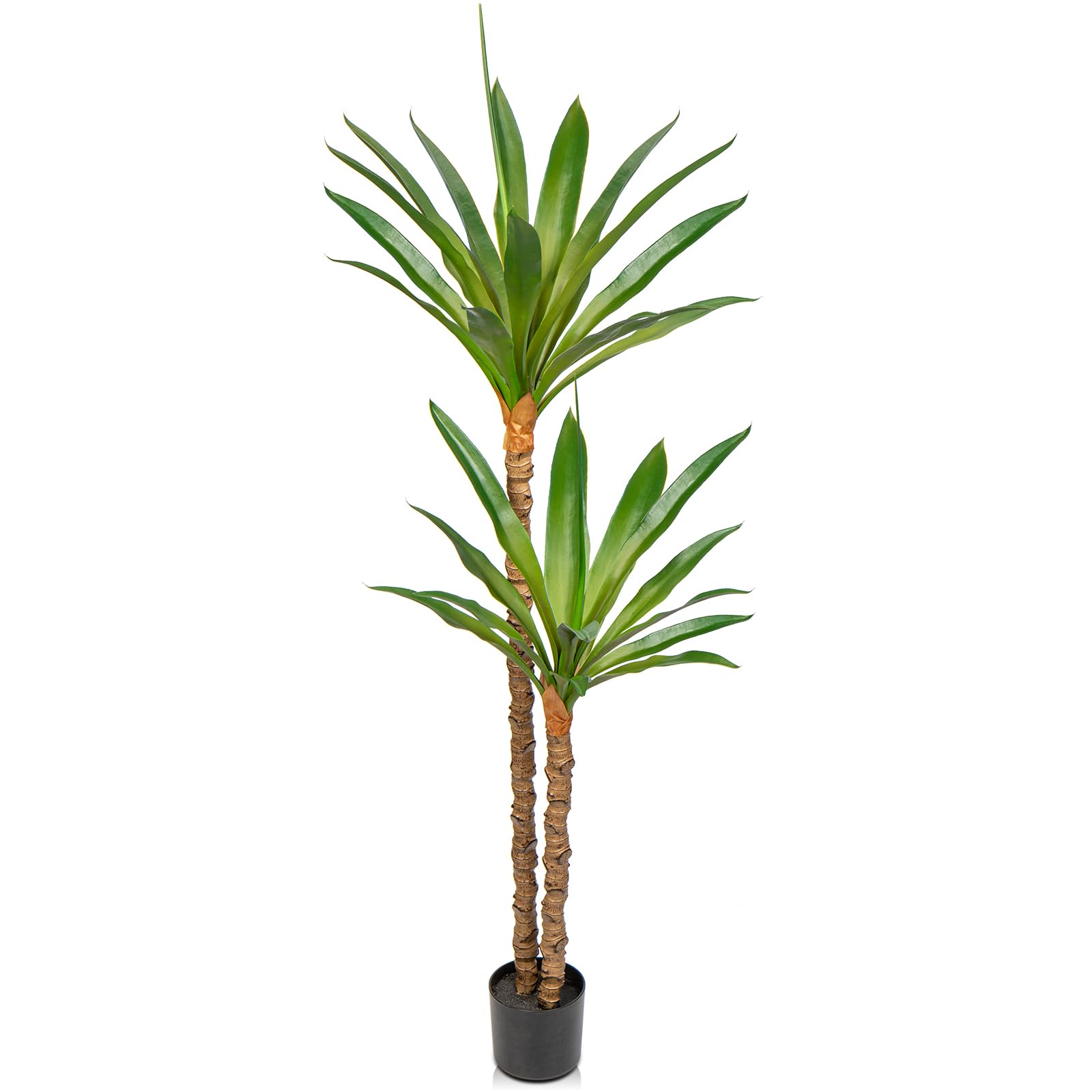 Oairse 5.2ft Artificial Yucca Tree Fake Large Agave Plant with 2 Detachable Agave Heads Tropical Floor Plants Faux Palm Trees for Home Office Corner Indoor Outdoor Decoration, 160cm