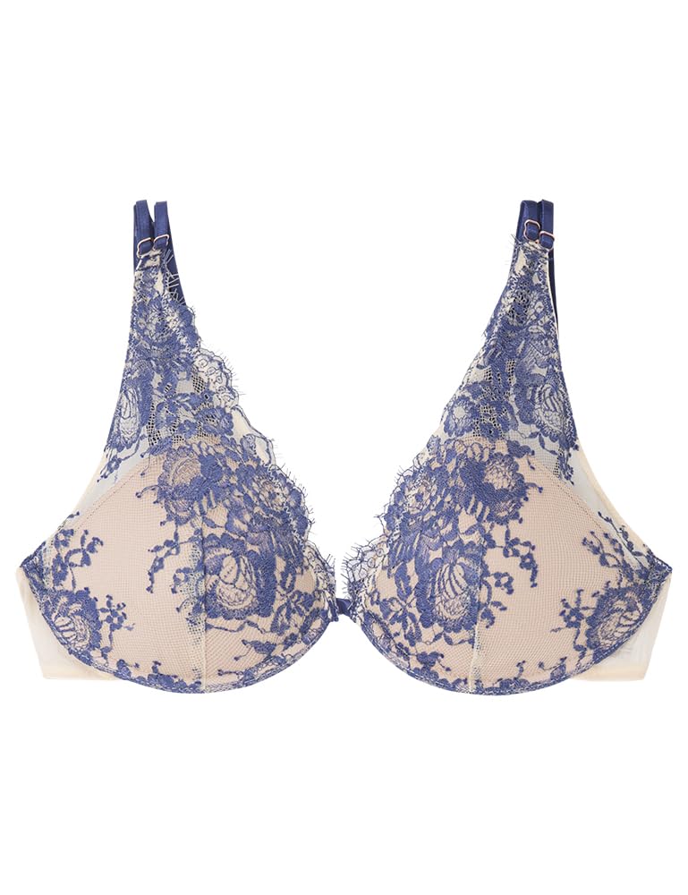 Women'secret Women's Push Up Halterneck Bra, Printed Blue, 38B