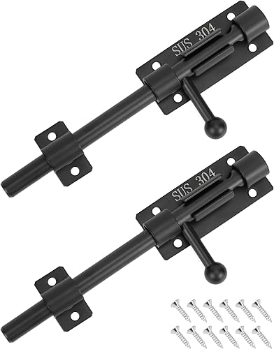 QWORK Pestillo de puerta de perno deslizante, 2 juegos de cerrojo de seguridad de acero inoxidable 304 de alta resistencia con orificio para candado