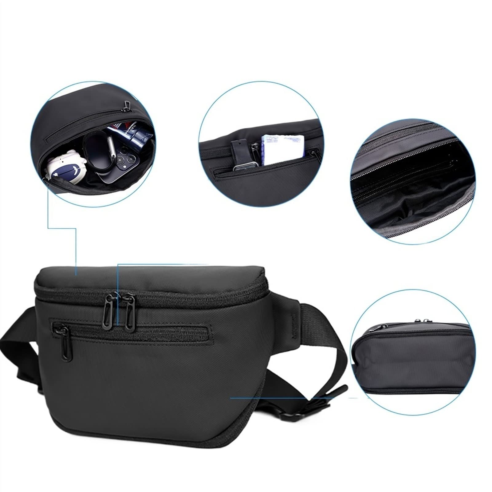 Męska torba crossbody nerka torebka torba na talię bieganie jazda na rowerze plecak podróż telefon ramię pas biodrowy torebka dla mężczyzn, Czarny, Jeden rozmiar