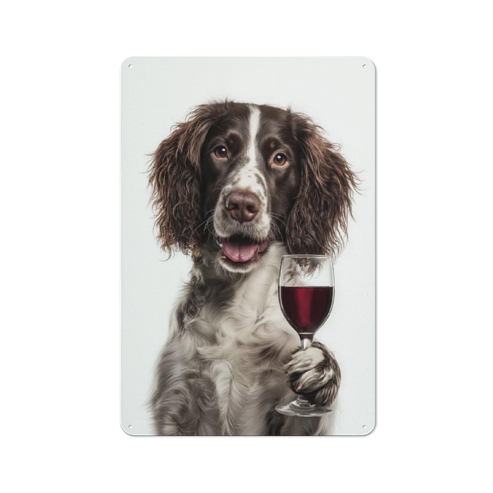 Junmoney English Springer Spaniel With Wine Glass Port Tin Wall Plaque 30X20cm With Rait For Café Or Restaurant, New Home Wall Decor For Hospitality Interior Collectors