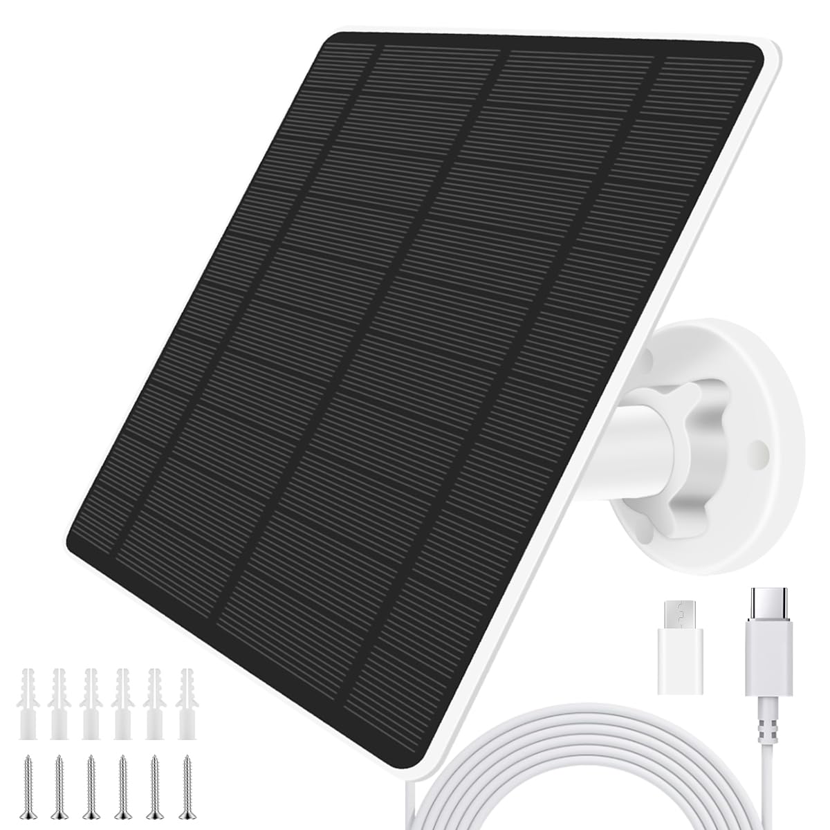 Security panel słoneczny (5 W), kompatybilny z EufyCam, panel słoneczny 5 V ze złączem USB-C, adapter micro USB, IP65, odporny na warunki atmosferyczne, do monitorowania zewnętrznego i ładowania