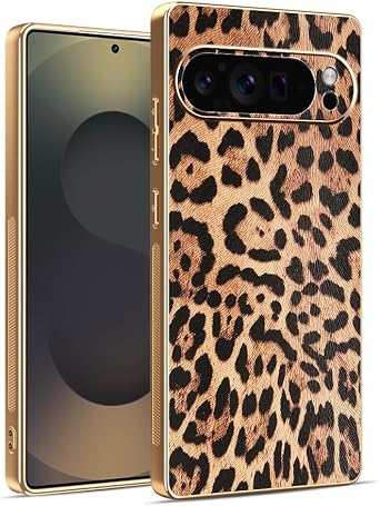 Phone Case for Google Pixel 10 Pro XL Silicone Leather Slim Cover Women Men, Aesthetic Luxury for Google Pixel 10 Pro XL Case Full Camera Protection Anti-Scratch Shockproof Leopard Print