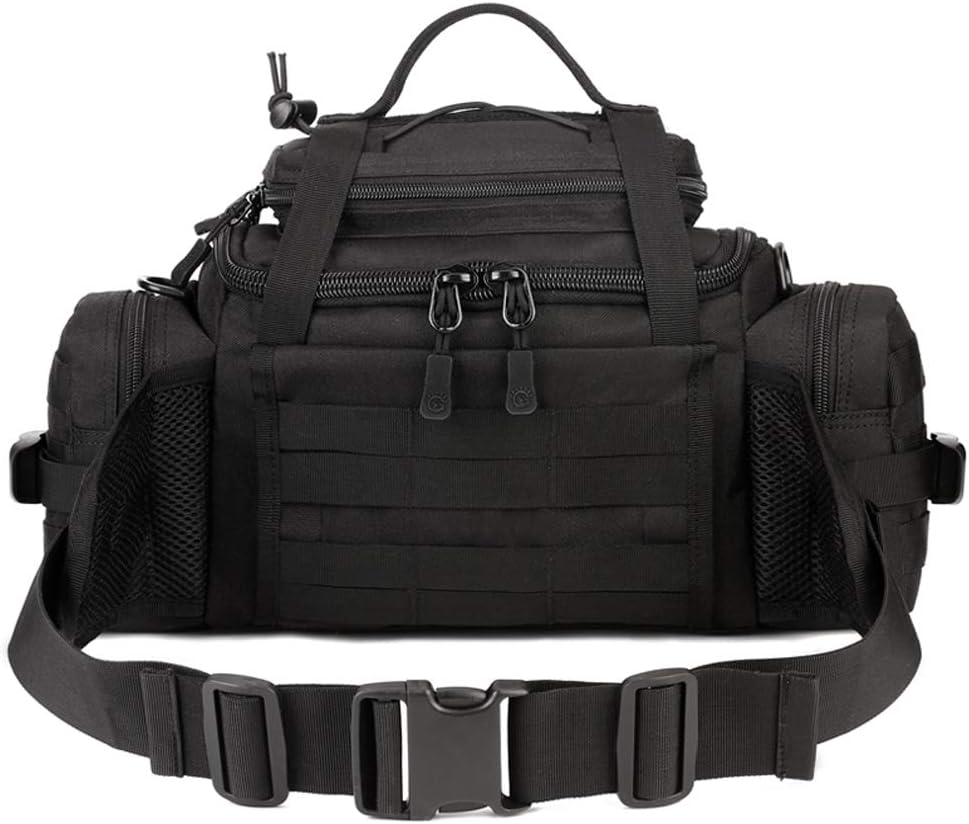UNISTRENGH Tactical Assault Gear Sling Pack Hiking Duffle Fanny Packs MOLLE Compact Utility Military Waist Range Bag Heavy Duty EDC Camera Shoulder Backpack (Black)