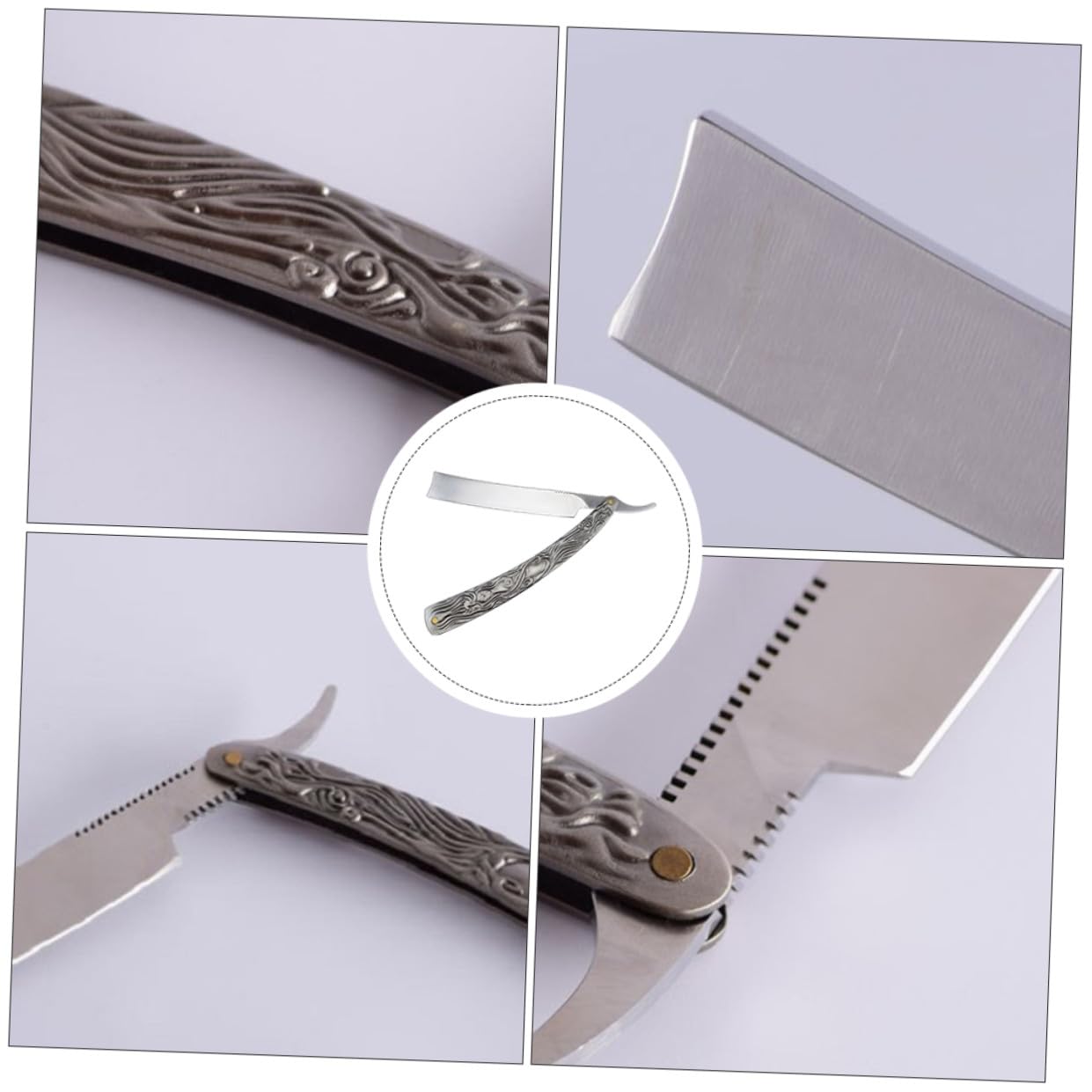 Manual Beard Shaver and Straight Razor Old Style Manual Shaving Cutter for Face and Hair, Grey Traditional Grooming Tool for Men’s Haircutting Style