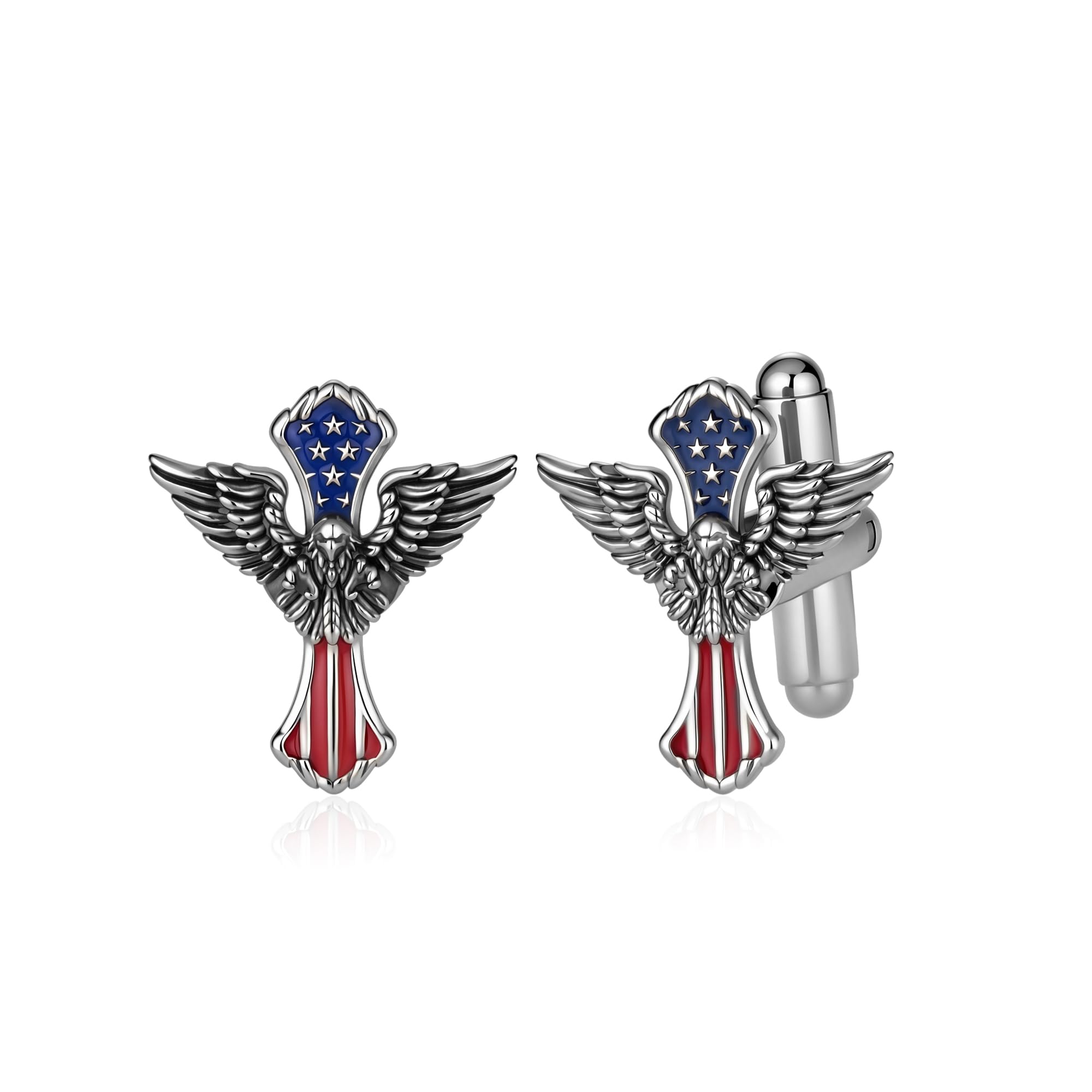 Mens Cuff Links Sterling Silver American Flag Eagle Cufflinks Patriotic Jewelry Gifts for Men Father