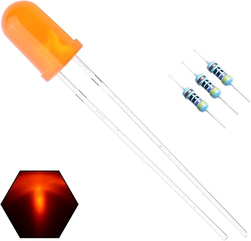 Miniatura 30 de 100 diodos LED de luces rojas de 0.197 in (lente roja) lente redonda difusa de 1.142 in de largo (CC 2 V) + 100 resistencias (para CC 6-12V)