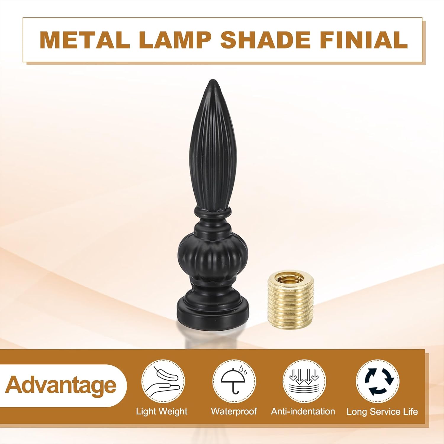 PATIKIL 25x80mm Lamp Shade Finial, 4 Pcs Lamp Finials Caps Knob M10x1mm Threaded Alloy Solid Lamp Finial Decoration for Lamp Shade Table Floor Lamps, Black