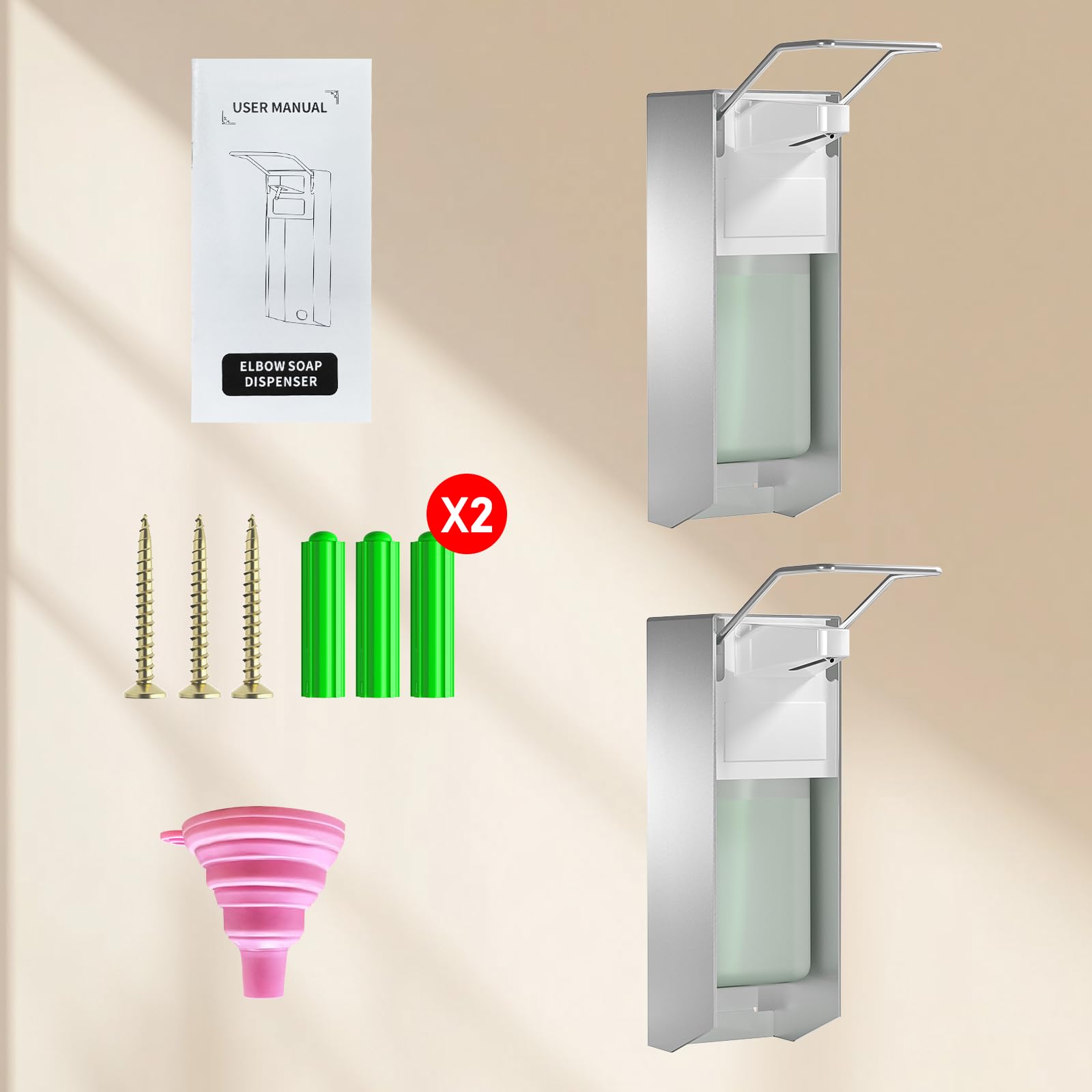Eurospender,Seifenspender,1000Ml,2er Set,Aluminium,Weiß | Seifenspender Wandbefestigung, Soap Dispenser Mit Ellbogendruck Für Desinfektionsmittel Und Handseifen, Weißer Seifenspender