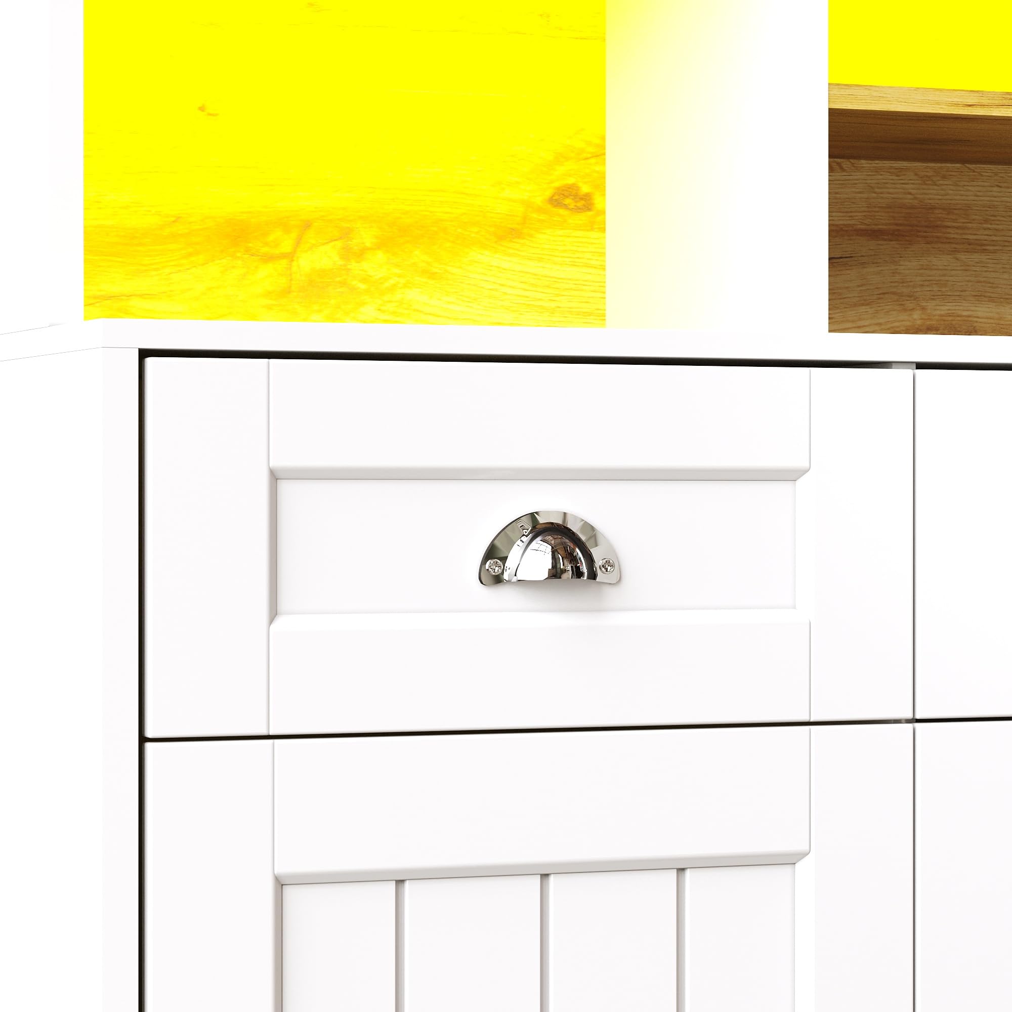 Armadio da cucina, a buffet, con ripiani regolabili, credenza con illuminazione a LED, colori chiari variabili (bianco)