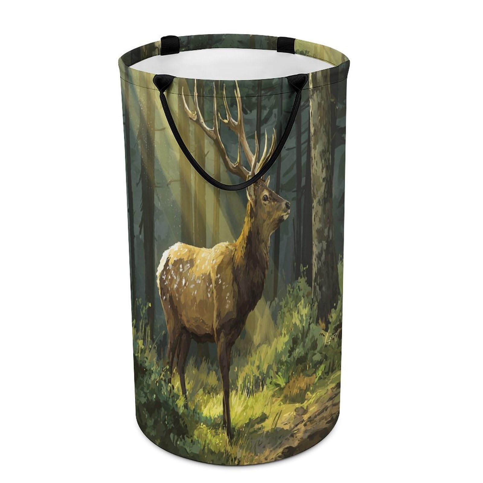 LUYYSKY Beautiful Colorful Animal Deer Versatile Storage Laundry Basket, Modern Art Natural Botanical Forest Wildlife Elk Pattern Large Capacity Bathroom Hamper With Handle