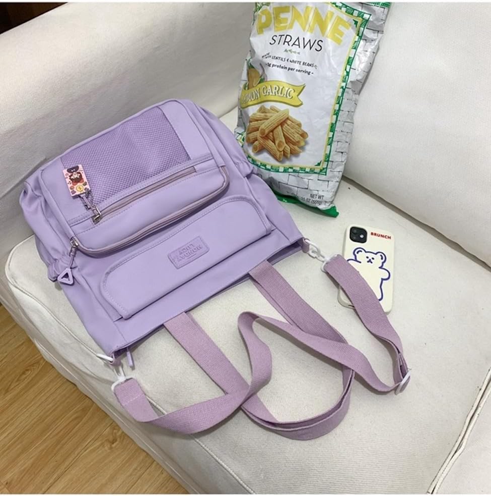 Kawaii Crossbody Bag with Plushies Preppy Crossbody Bag Solid Vanilla Aesthetic Messenger Bag Shoulder Tote Bag