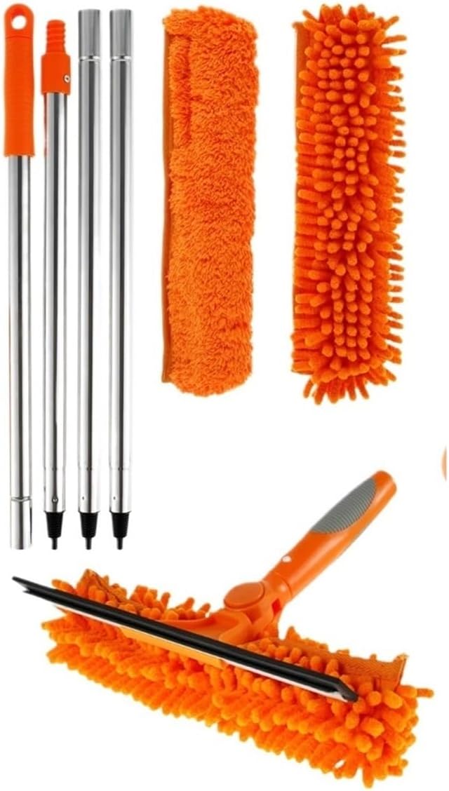 Glass Window Cleaning Tool Kit – Shower Squeegee & Brush Set for Bathroom Mirrors, Car Windows & Hanging Mirror Cleaning(A Orange)