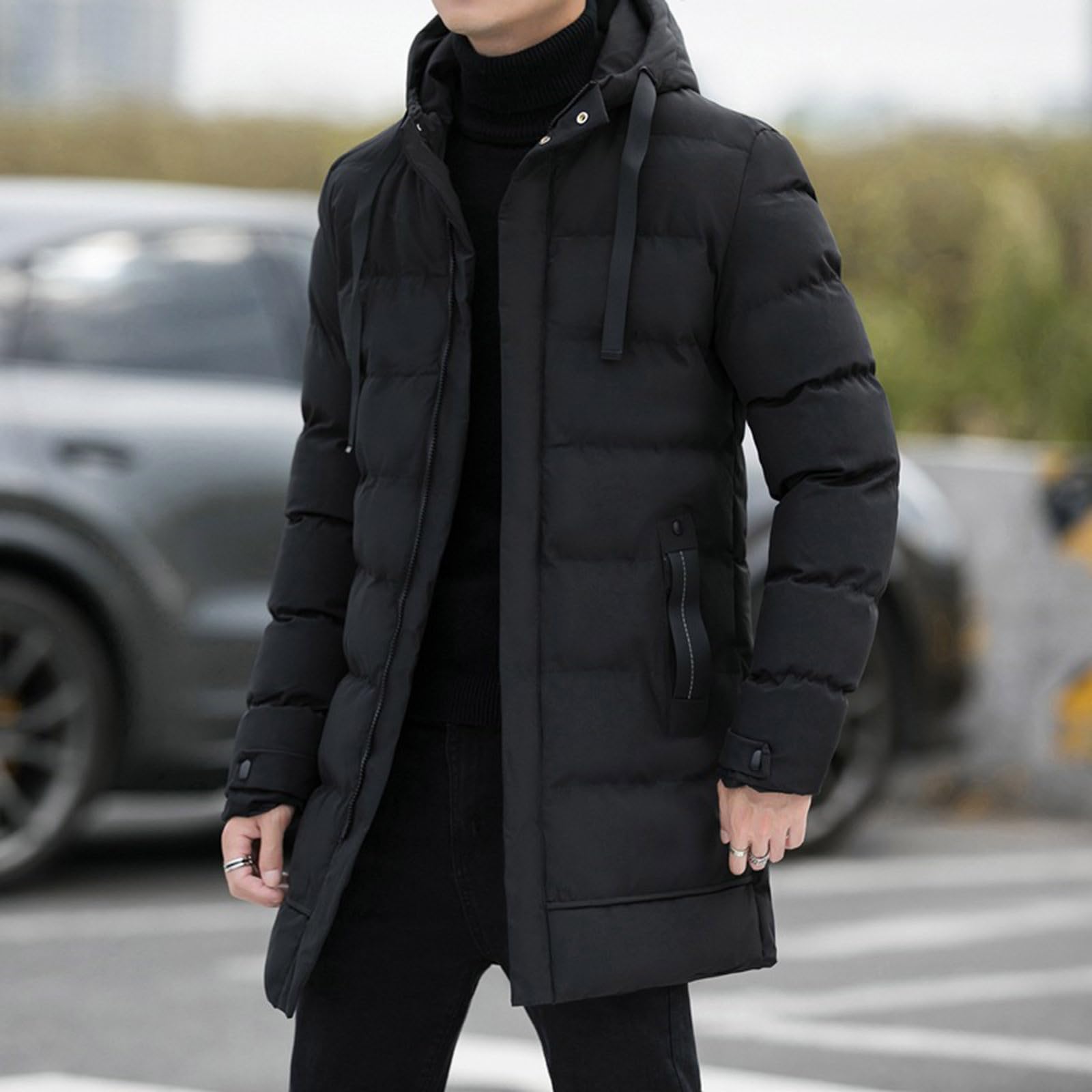 Cappotto trapuntato da uomo lungo con cappuccio di grandi dimensioni impermeabile cappotto invernale termico tinta unita piumino invernale trapuntato giacca tampone
