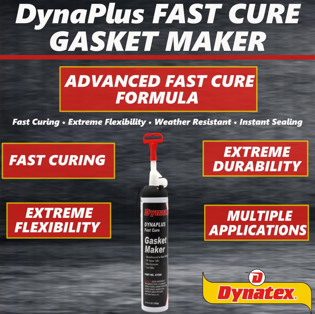 Dynatex 143359 DynaPlus Fast Cure, Black RTV Silicone Gasket Maker, 6.75 Fl. Oz. Trigger Can, Low Odor, O2 Sensor Safe, Non-Corrosive, Resistant to High Temps & Fluids