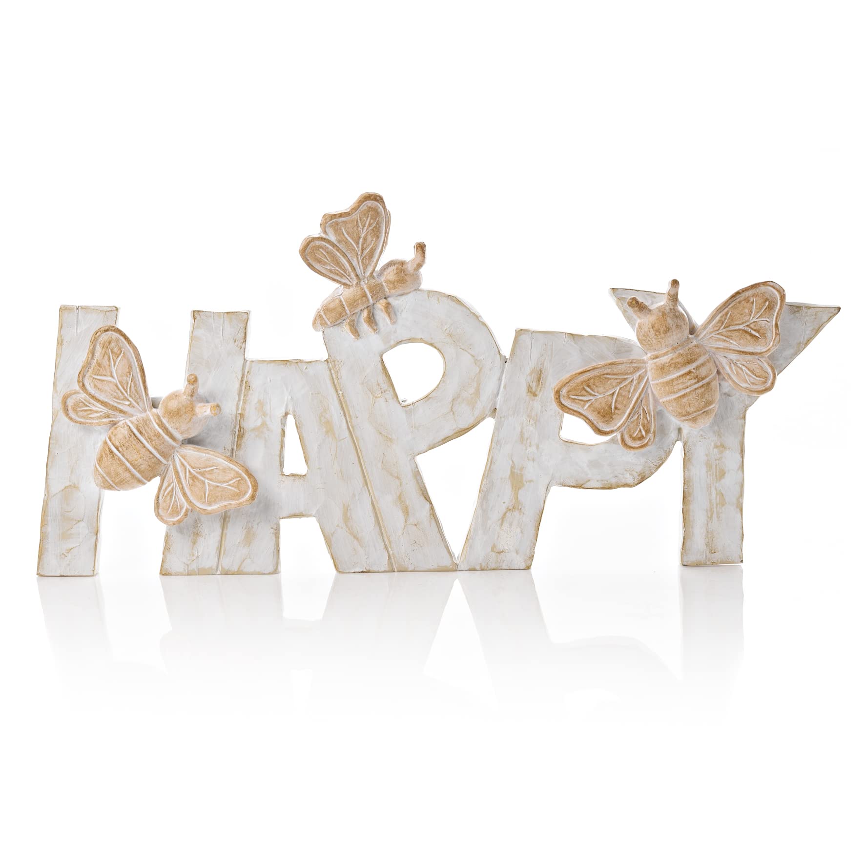 Widdop HESTIA® Wood Effect Freestanding Resin Bee Ornament - Happy