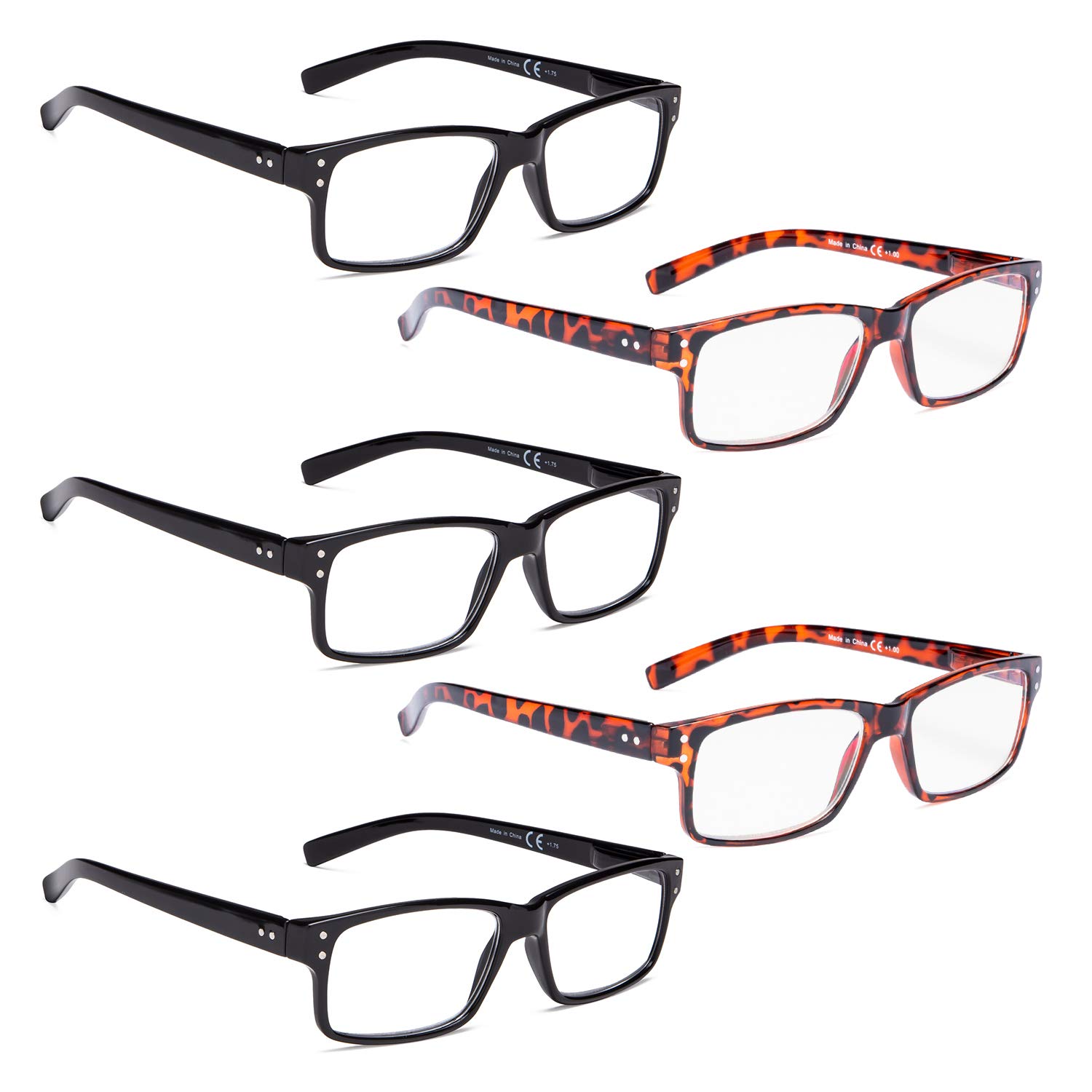 READING GLASSES 6 Pack Spring Hinge Comfort Readers Plastic Includes Sun Readers