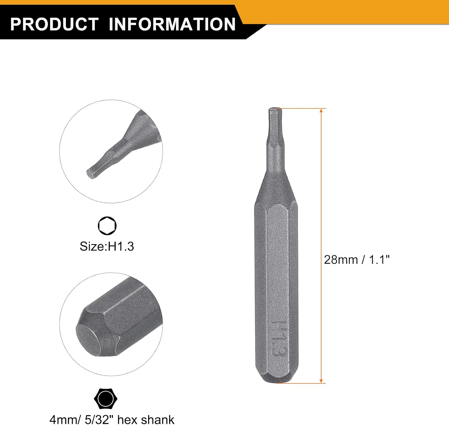 HARFINGTON 10pcs H1.3 Hex Screwdriver Bit 5/32" Hex Shank 28mm Length S2 Steel Magnetic Hexagon Head Screw Driver Bits for Precision Repair