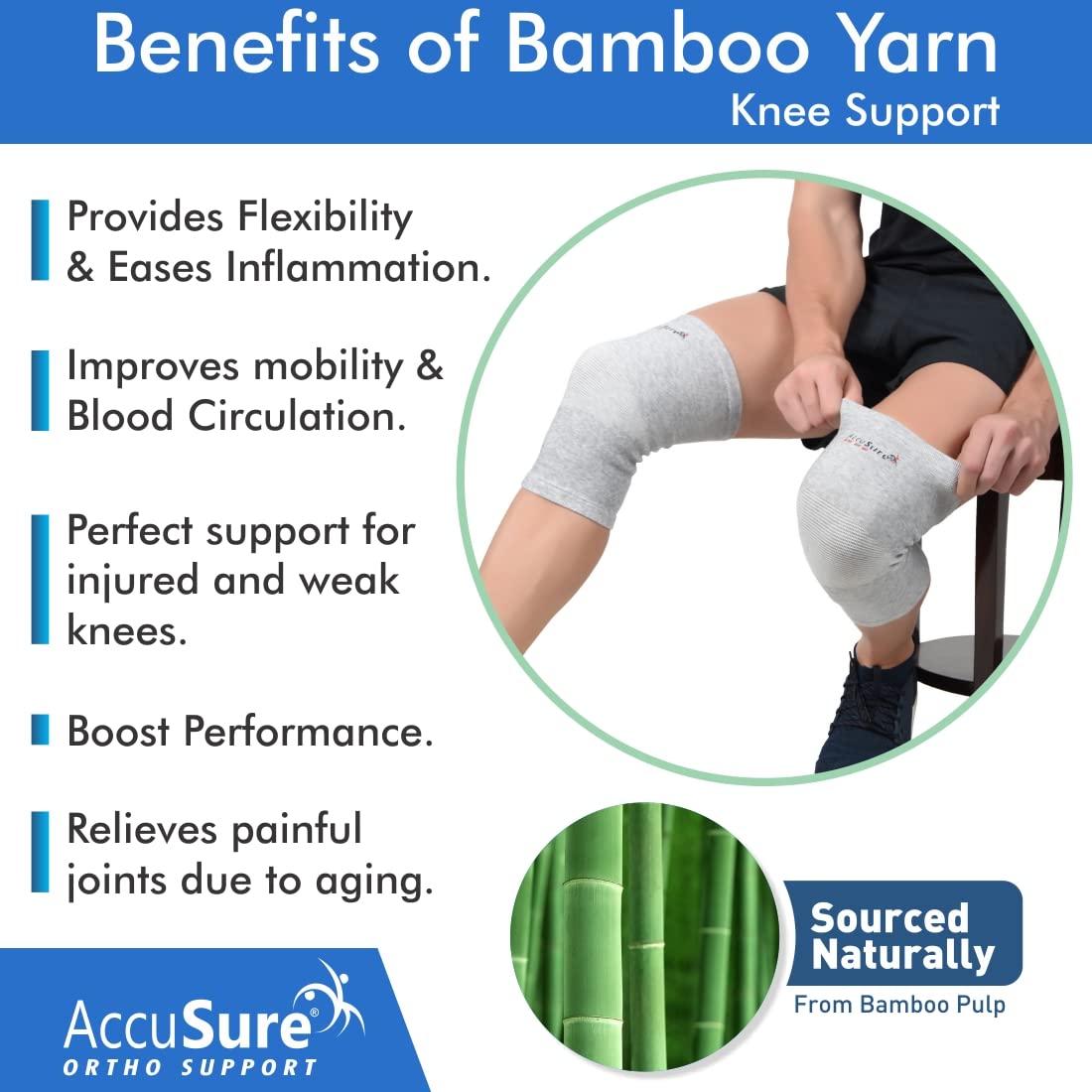 AccuSure ?bamboo Yarn Knee Brace Compression Sleeve- Best Support for Arthritis, ACL, Gym, Running, Basketball, Meniscus Tear, Sports, Joint Pain Relief, Injury Recovery for Men, Women, Pack of 2 Pair 3