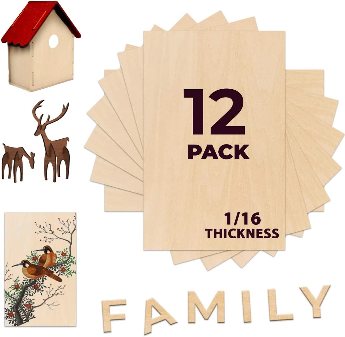 PlankKers Basswood Sheets 12x8x1/16 (12 Pack) Thin Balsa Wood Sheets