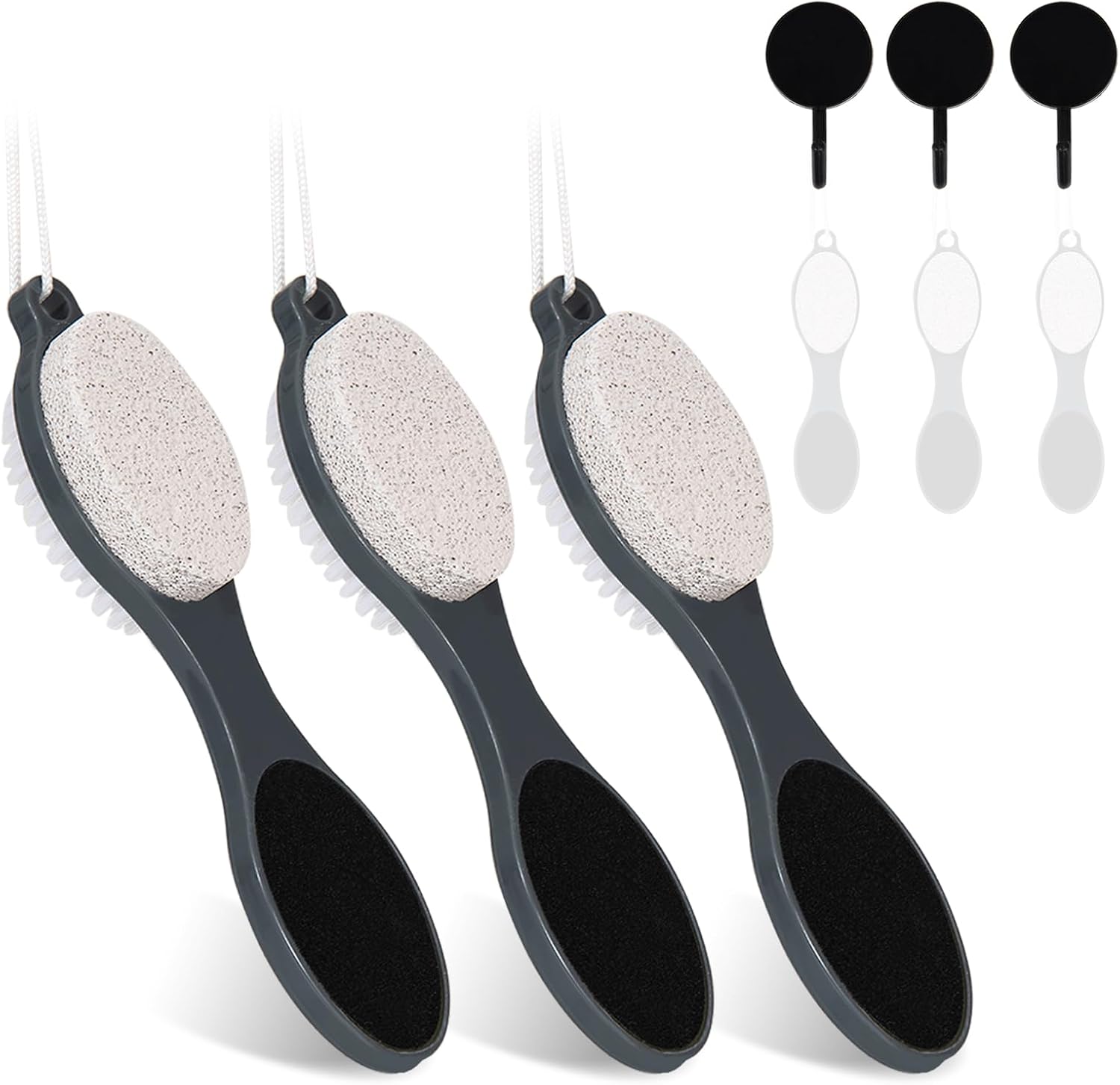 Foot File Callus Remover-2 Pcs 4 in 1 Foot Scrubber Dead Skin Remover for Feet,Pumice Stone, Foot Rasp and Sand Paper for Home Foot Care,Foot Brush for Shower (Grey Pedicure Foot File)
