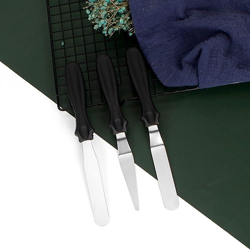 Miniatura 4 de 3 espátulas de acero inoxidable para hornear, cocinar y mezclar, espátula reutilizable para crema de pastel con mango de plástico, espátula