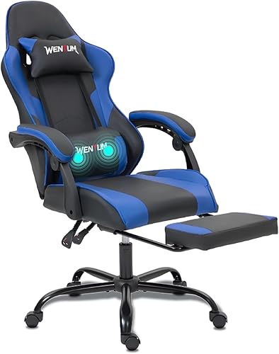 Miniatura 11 de Silla para videojuegos, silla de videojuegos con reposapiés y soporte lumbar de masaje, silla ergonómica de computadora ajustable en altura