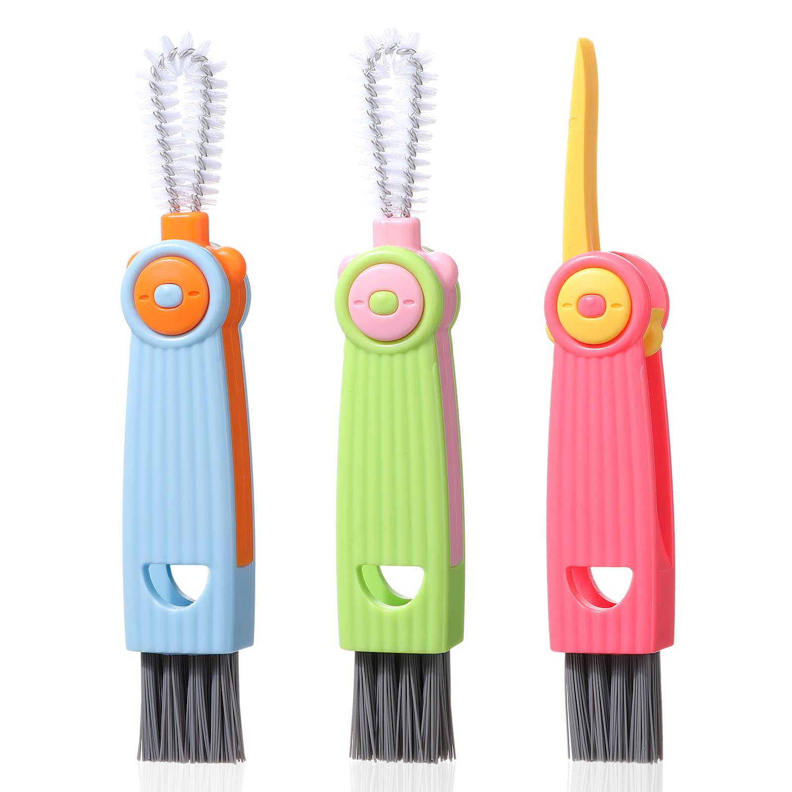Sharkbrush Set 3 In 1 Spazzole Per Pulizia Coperchi Tazze E Bottiglie – Con Setole In Silicone E Metalliche, Manico Ergonomico - 3