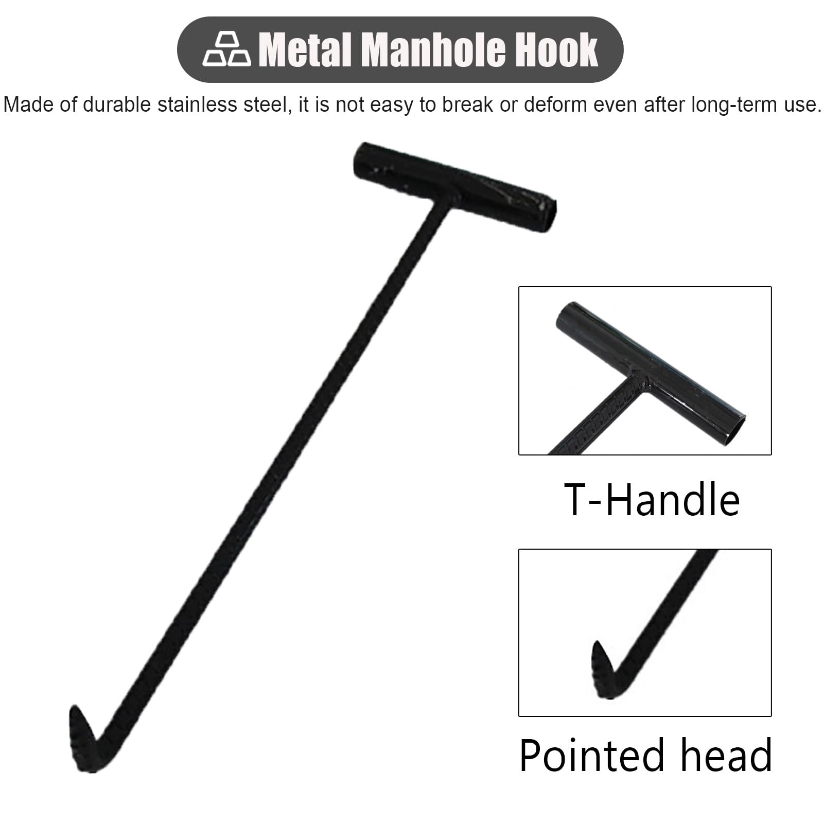 ZIMGOD T Style Manhole Cover Lifter with Threaded, Durable Roll Shutter Doors Pulling Tool Hook, Versatile Storm Drain Lid Lifting Keys, Easy to Use(29x13.5cm (11 3/8