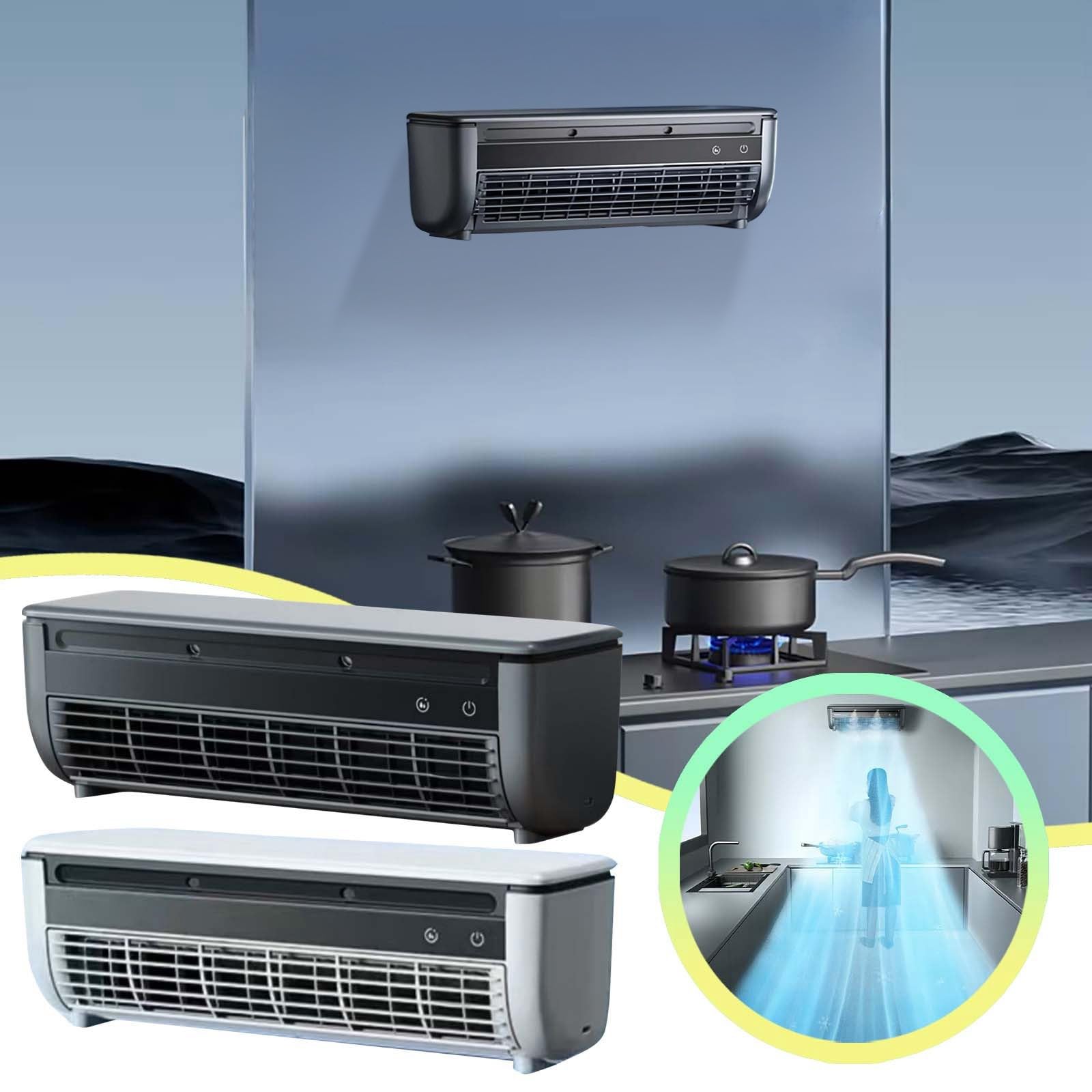 Générique Ventilateur mural sans perçage, unité de refroidissement portable pour cuisine chambre camping car, ventilateur silencieux à 3 vitesses avec montage adhésif, blanc gris 33cm (Gris)