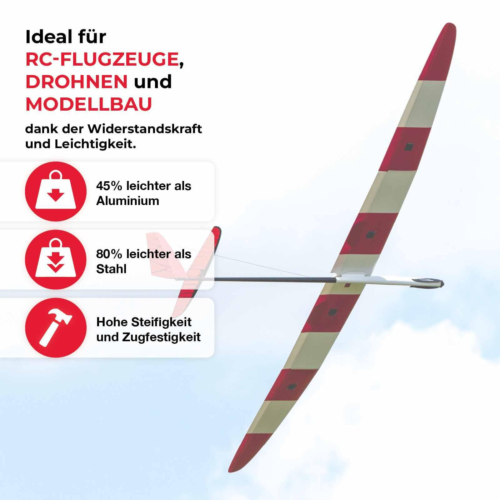 CFK-Rundrohr Carbon Kohlefaser Ø2,0 bis Ø10,0 x 1000mm für Einsatz im Modellbau perfekt für Industire Fahrzeugbau Kohlefaser Rohr Sichtcarbon Carbonstab (6,0mm x 3,0mm x 1000mm x 1 Stück)