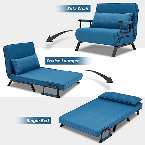 Miniatura 24 de Sillón convertible para cama, sillón tapizado de tres pliegues con almohada, sofá plegable de ocio con respaldo ajustable de 6 ángulos, cama