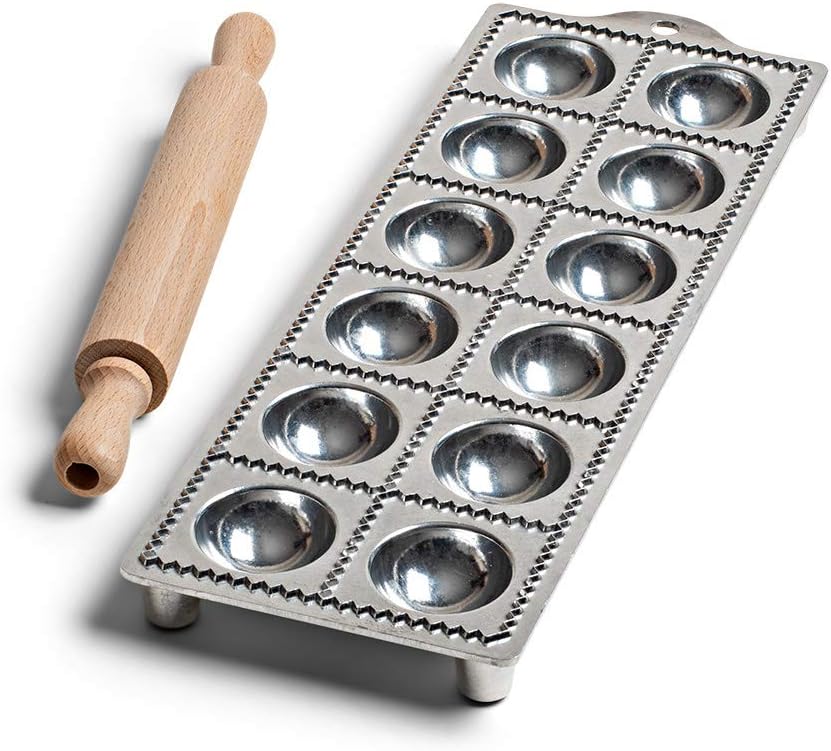 Kings County Tool Round Ravioli Maker Mold | Produce 2” Round Shape | Easy to Use | Wooden Pasta Roller Included | Non-Slip Rubber Foot Insert | Kitchen Necessity | Made in Italy Kings County Tool Round Ravioli Maker Mold | Produce 2” Round Shape | Easy to Use | Wooden Pasta Roller Included | Non-Slip Rubber Foot Insert | Kitchen Necessity | Made in Italy