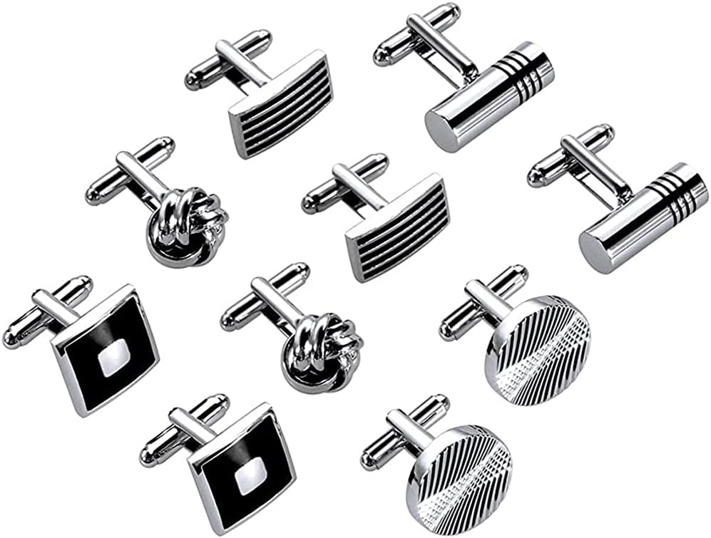 Cuff Links for Men 5 Pairs Stainless Steel Classic Tone Cufflinks Silver Striped Cuff Links Shirt Suit Cufflinks, 15 Years