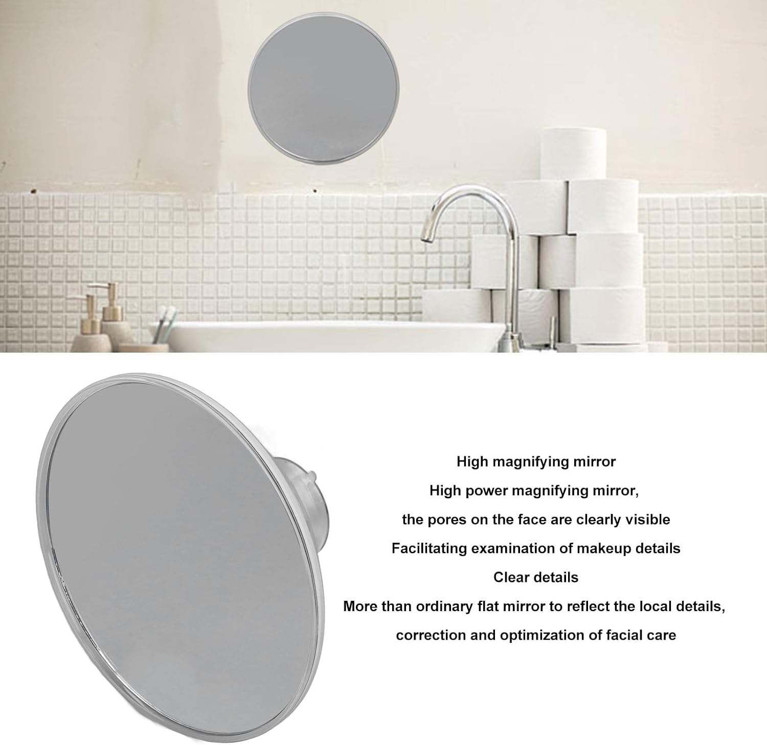 Dioche 30X Magnifying Mirror with Powerful Suction Cups and Tweezers, Small Compact Size, Easy Installation, Ideal for Travel and Makeup Application (7X)