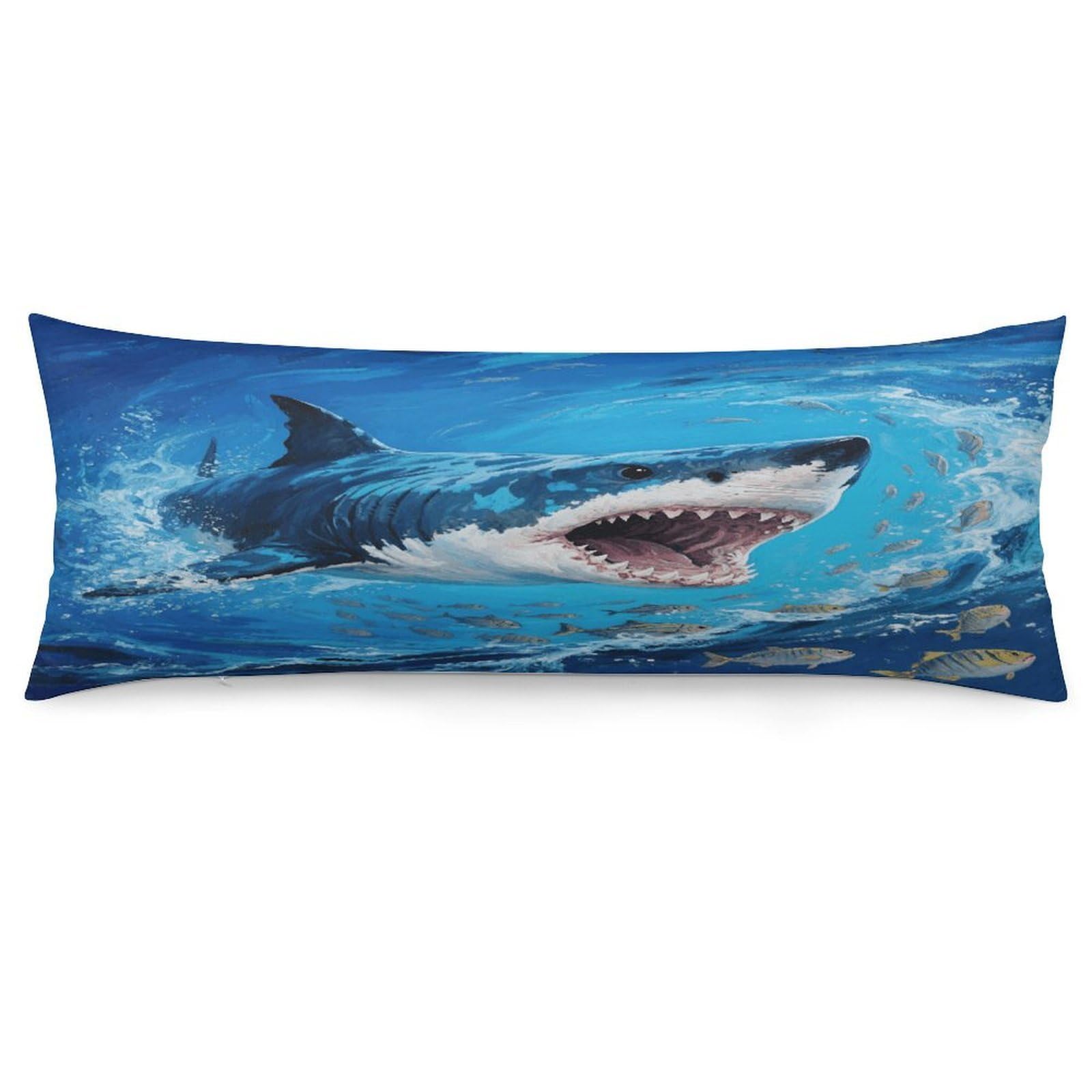 Fiercely Shark Throw Pillow Cover Soft Lumbar Pillow Covers with Zipper Breathable Rectangular Cushion Case Polyester Pillow Case Decorative Body Pillow Cover for Couch Bed