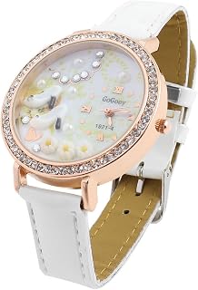 Qtqgoitem White Adjustable Band Rhinestone High-Heeled Detail Round Quartz Watch for Women Gilrs (Model: 80a bcf 87c 7d9 3a5)