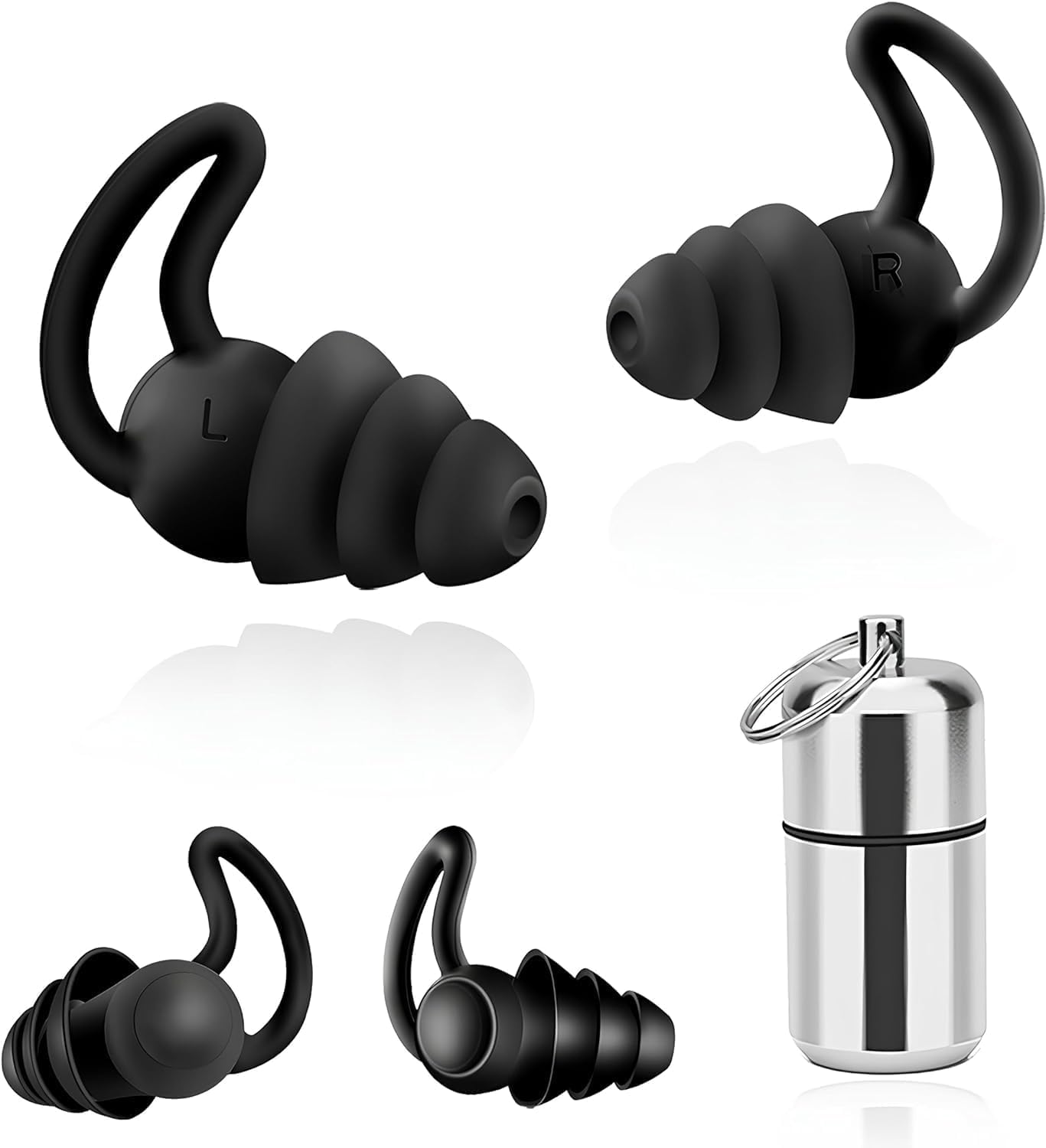 Bouchons D'Oreilles Silicone Réutilisables – Anti-Bruit Sommeil, Natation, Concert, Moto – 2 Paires Lavables + Étui