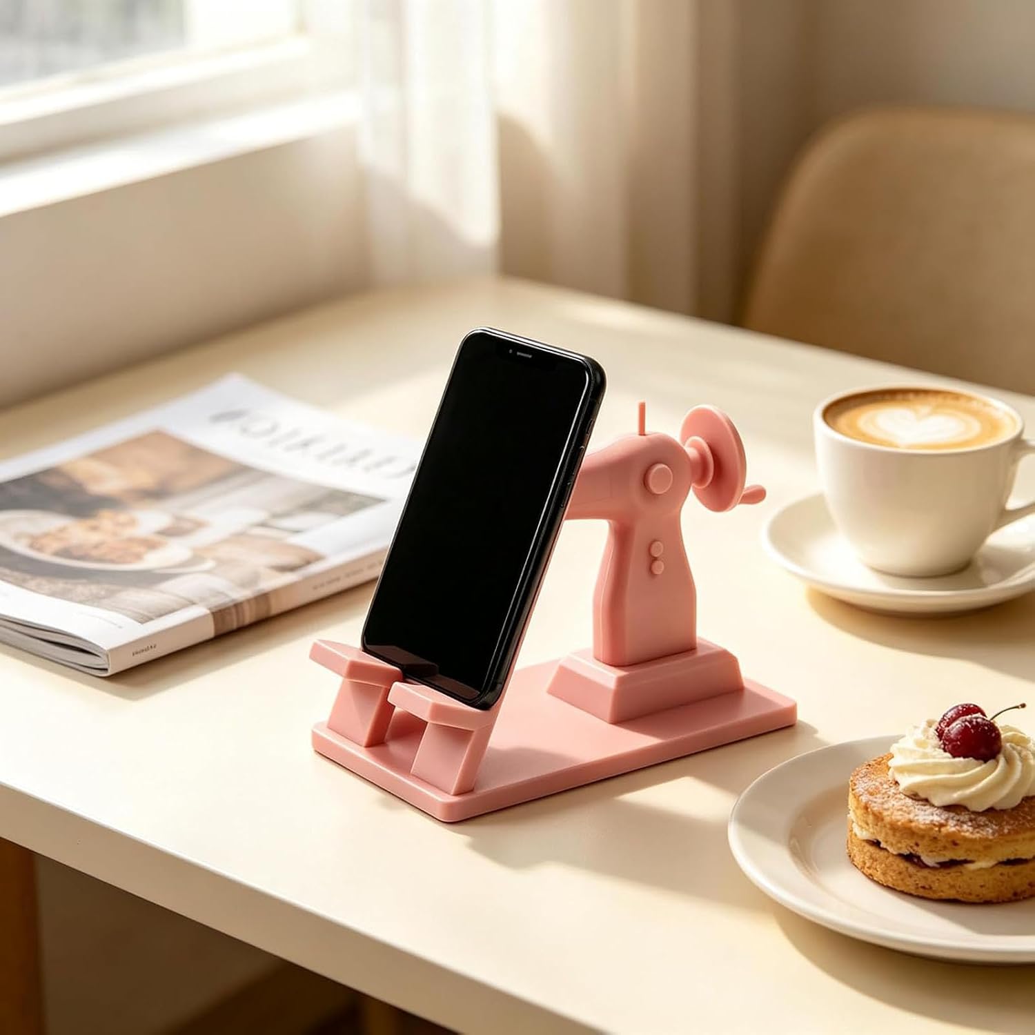 Retro Sewing Machine Phone Mount for Sewists & Crafters, Hands-Free Desk Accessory, Compatible with All Smartphones. (Black) image 2