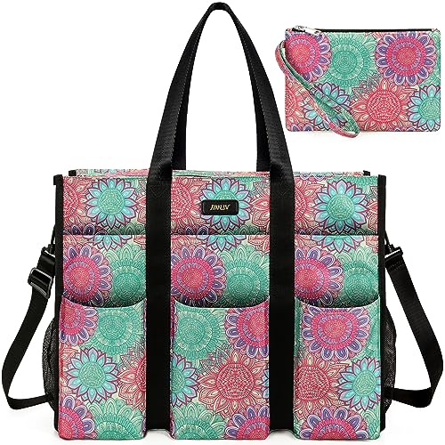 Image of IBFUN Utility Tote Bag with 24 Pockets, Large Teacher Tote for Women with Laptop Compartment, Travel Tote Bag with Zip Top