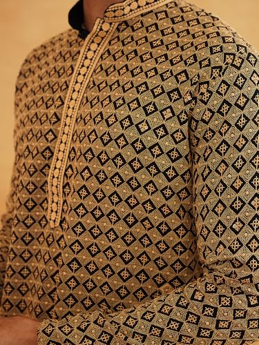 Image of SOJANYA Men's Coffee Brown Cotton Blend Kurta with Intricate Embroidery & Subtle Sequin Work