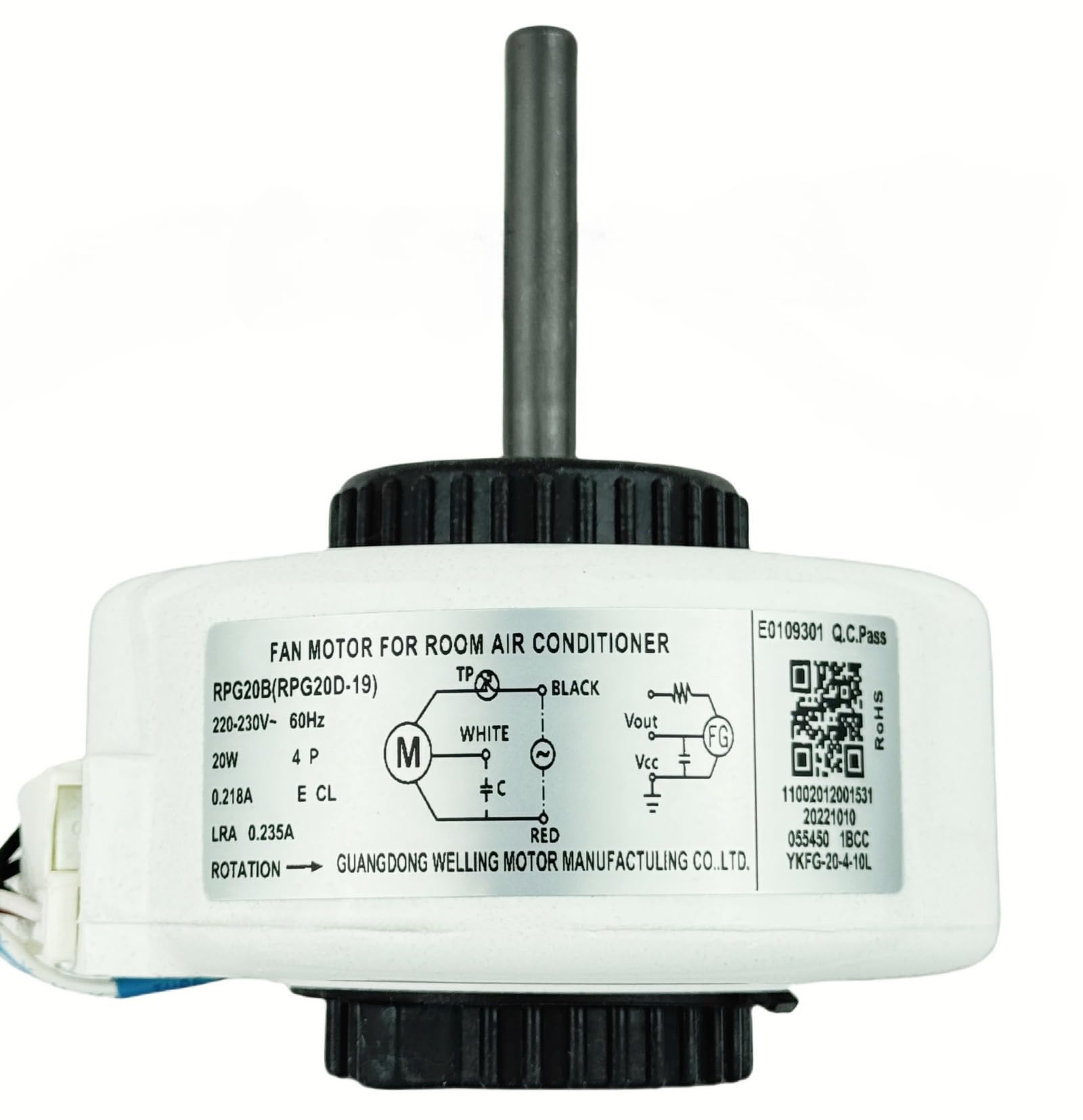 RPG20B (RPG20D-19) YKFG-20-4-10L Klimaanlage Lüftermotor passend für Midea Klimaanlage, 208-230V 60Hz 20W 0,218A Klimaanlage Innen Bürstenloser DC Lüftermotor